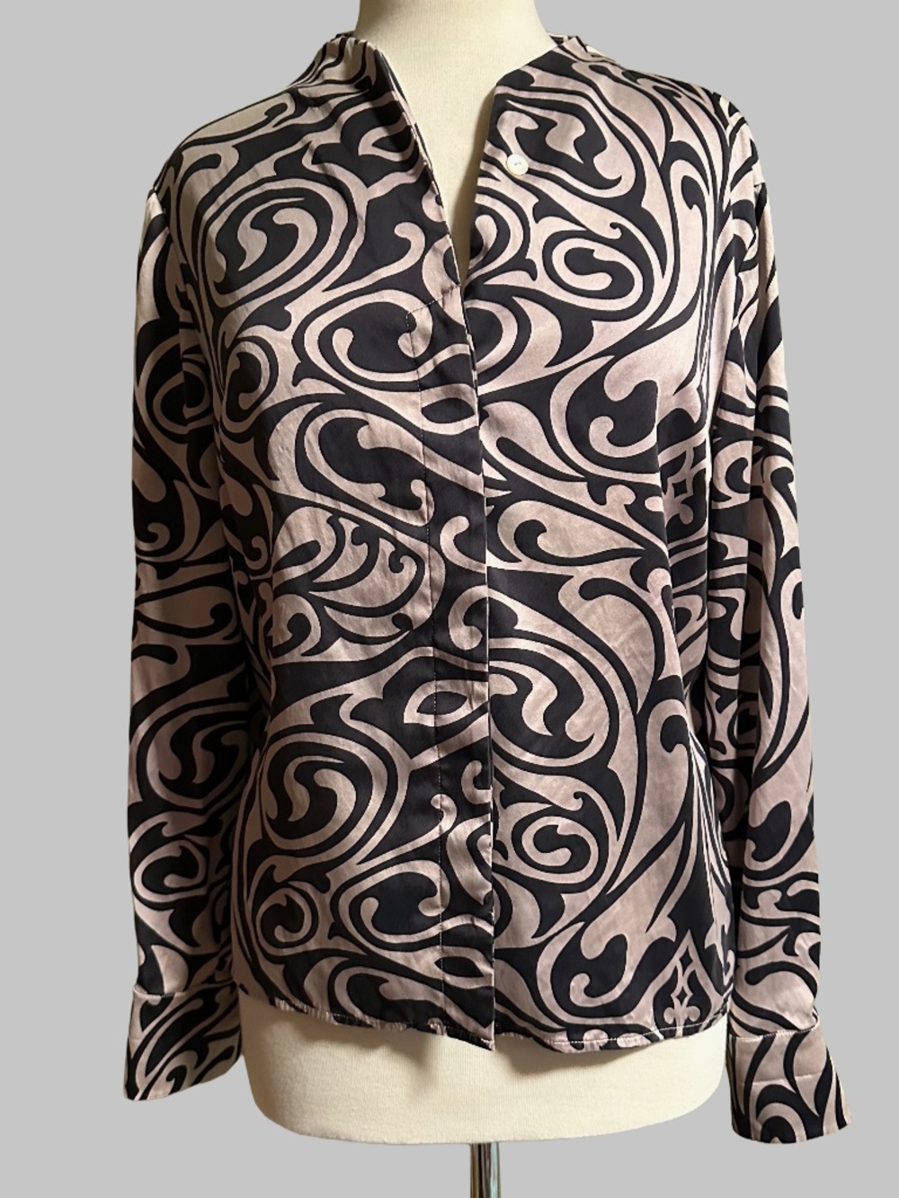Barry Bricken Silk Blend Swirl Button Down Blouse M